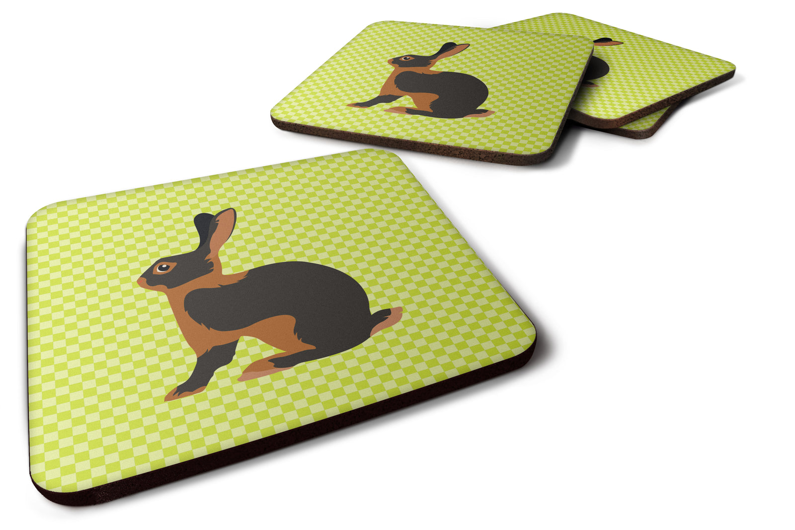 Tan Rabbit Green Foam Coaster Set of 4 BB7789FC - the-store.com