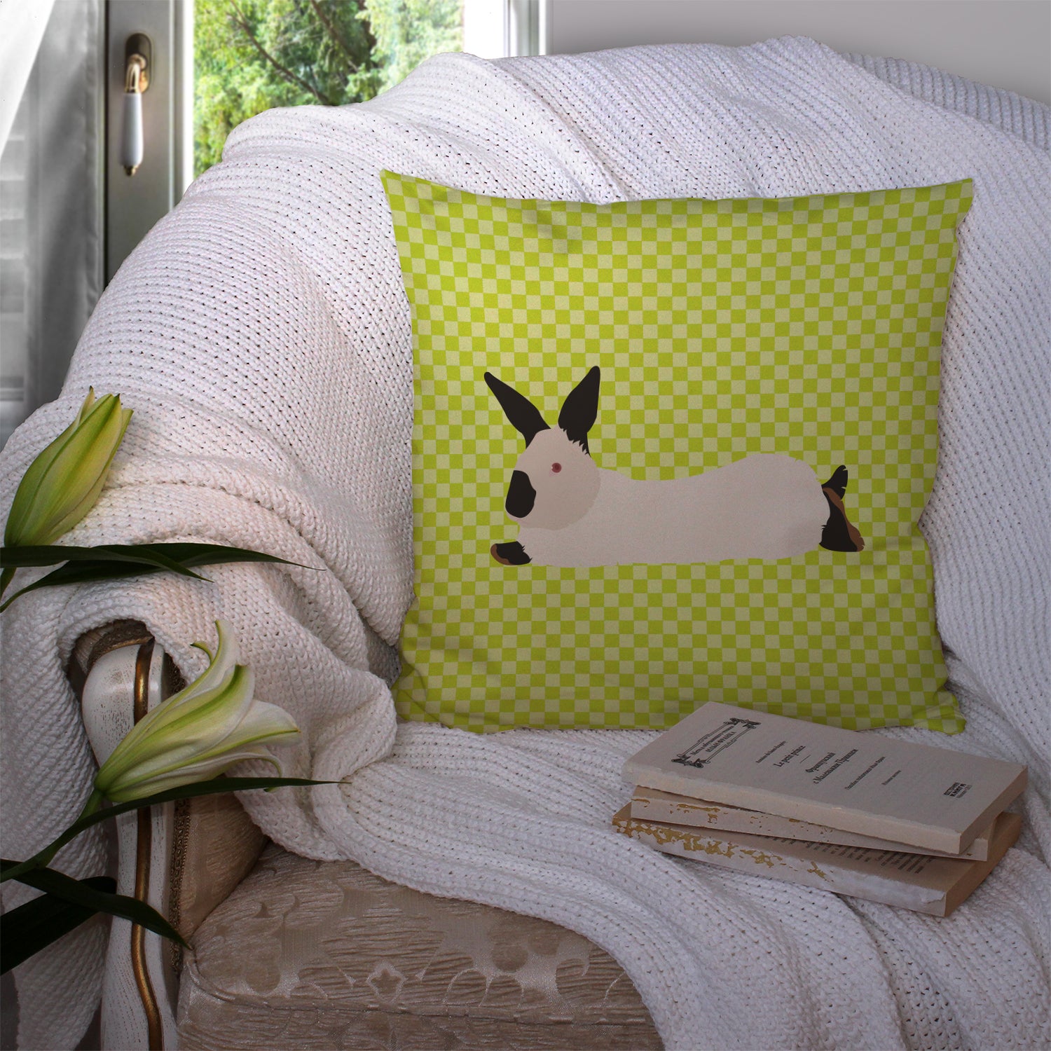 California White Rabbit Green Fabric Decorative Pillow BB7793PW1414 - the-store.com