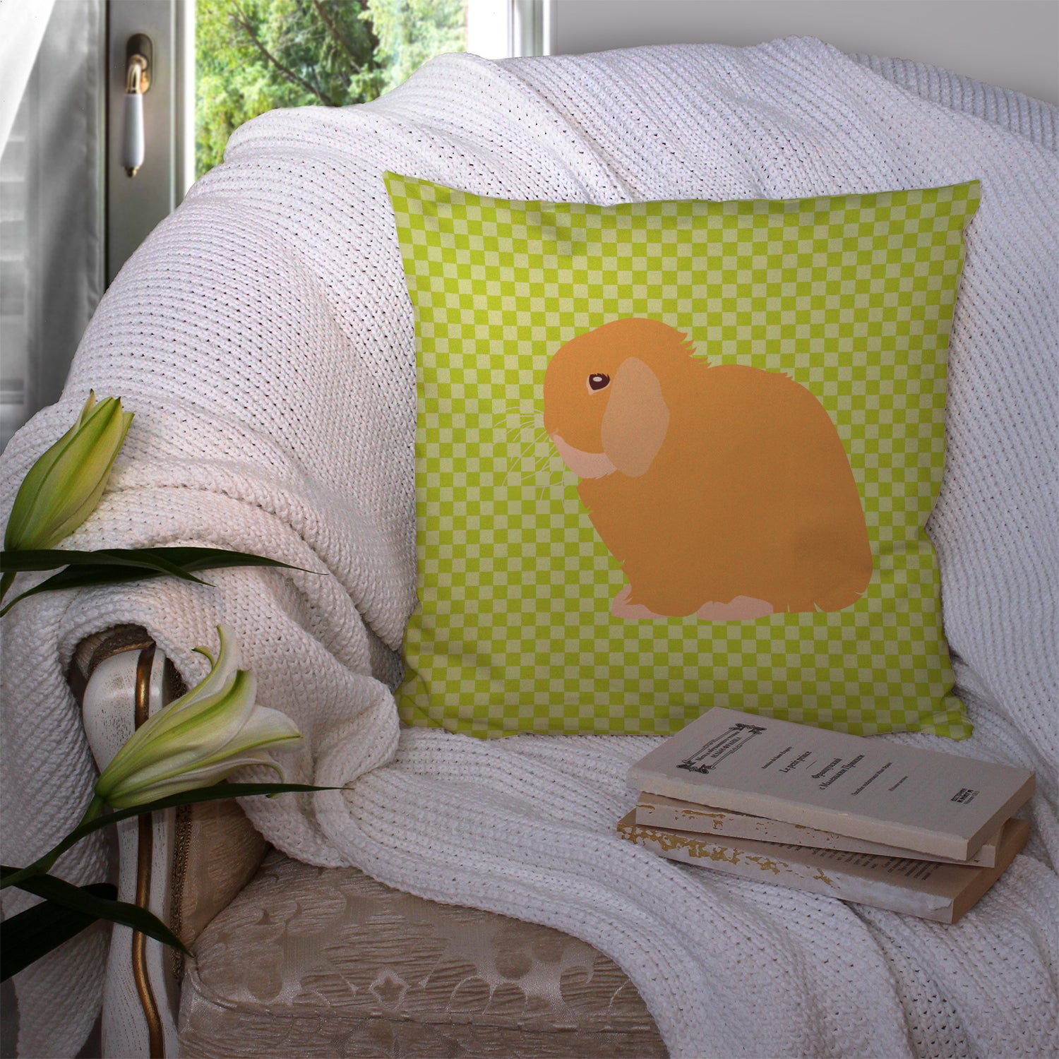 Holland Lop Rabbit Green Fabric Decorative Pillow BB7794PW1414 - the-store.com