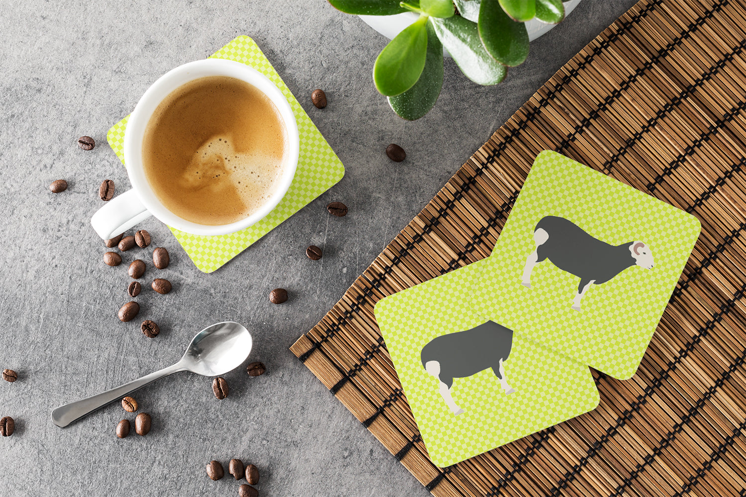 Herwick Sheep Green Foam Coaster Set of 4 BB7796FC - the-store.com