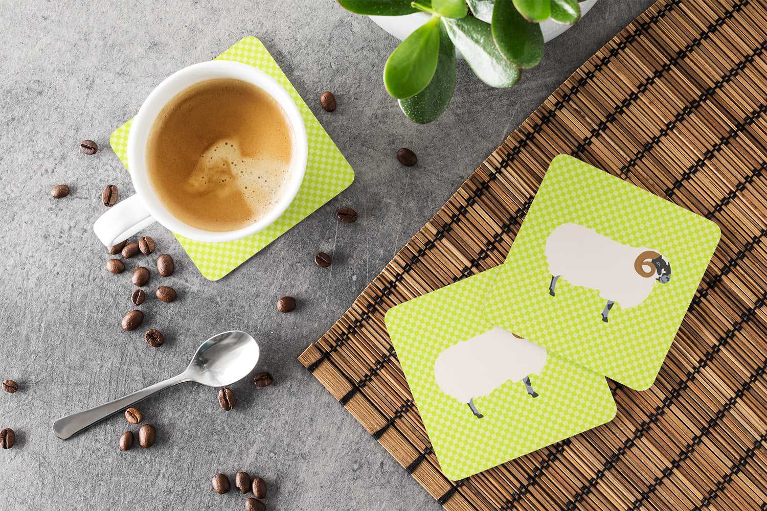 Scottish Blackface Sheep Green Foam Coaster Set of 4 BB7799FC - the-store.com