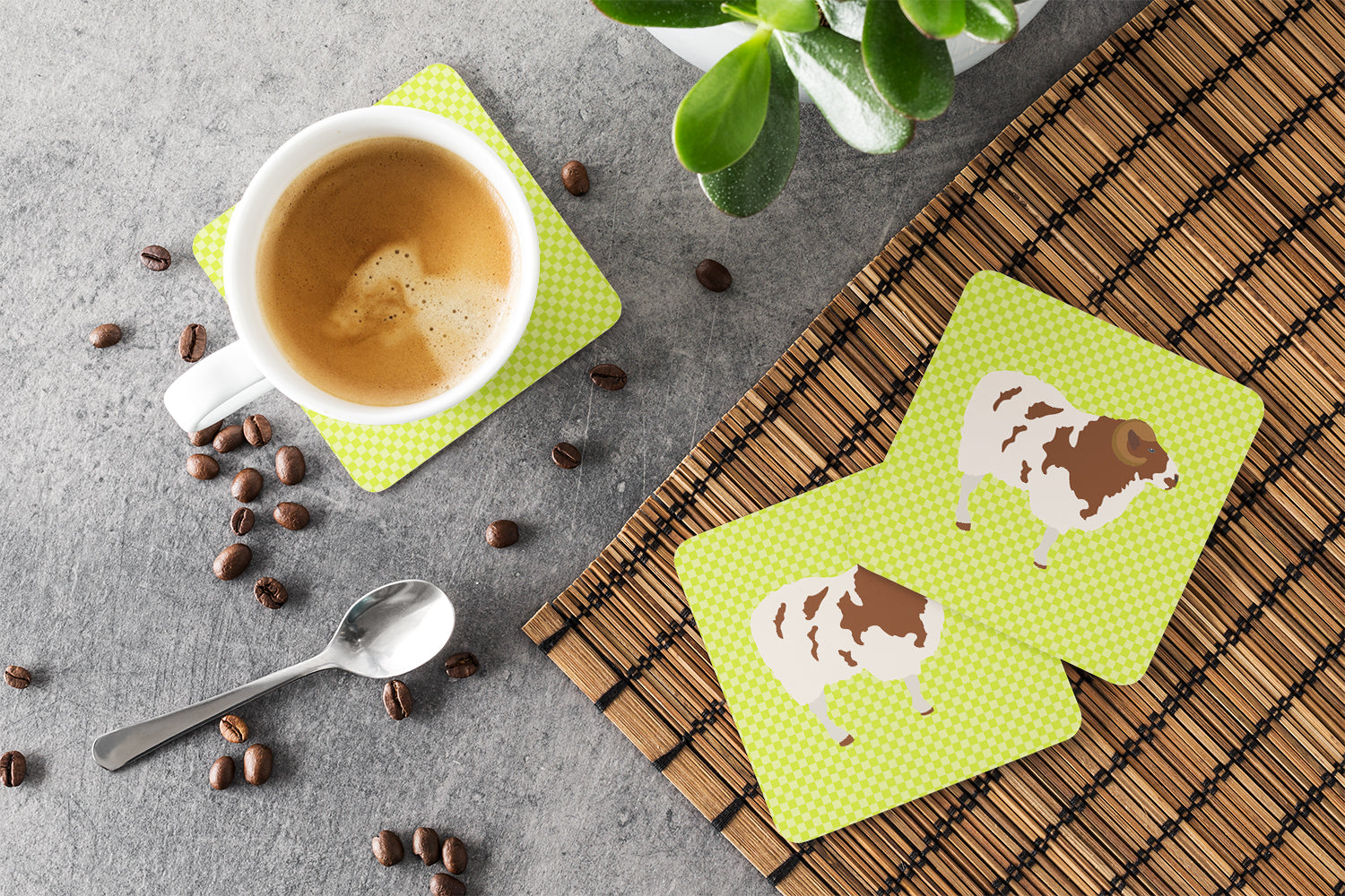 Jacob Sheep Green Foam Coaster Set of 4 BB7801FC - the-store.com