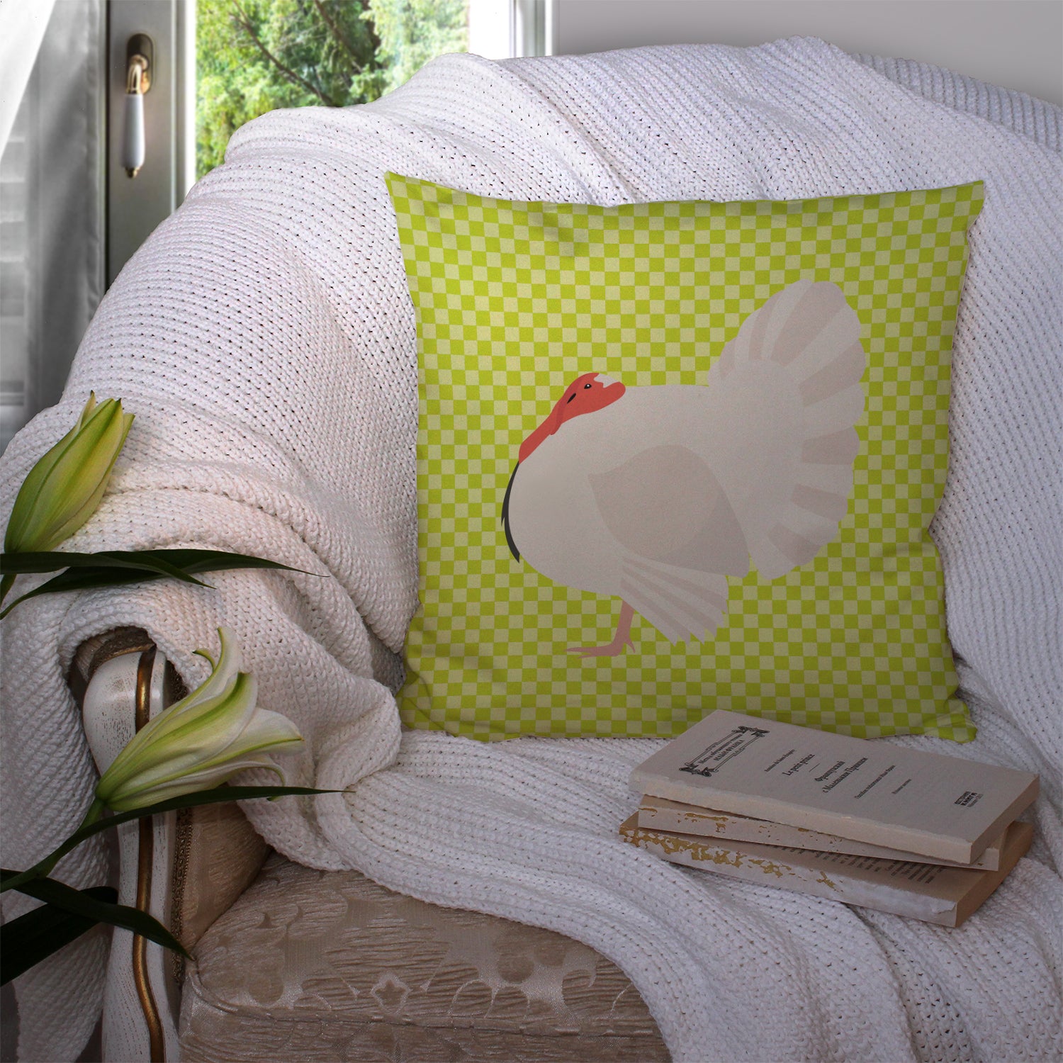 White Holland Turkey Green Fabric Decorative Pillow BB7809PW1414 - the-store.com