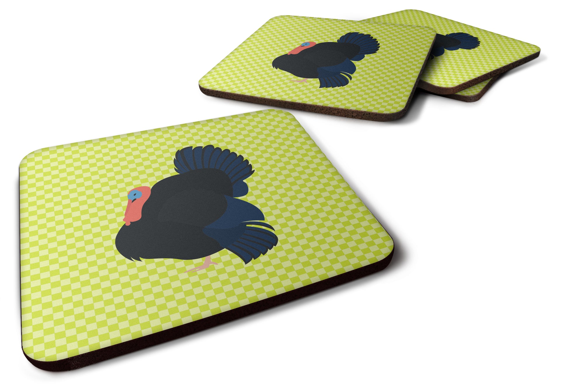 Norfolk Black Turkey Green Foam Coaster Set of 4 BB7811FC - the-store.com