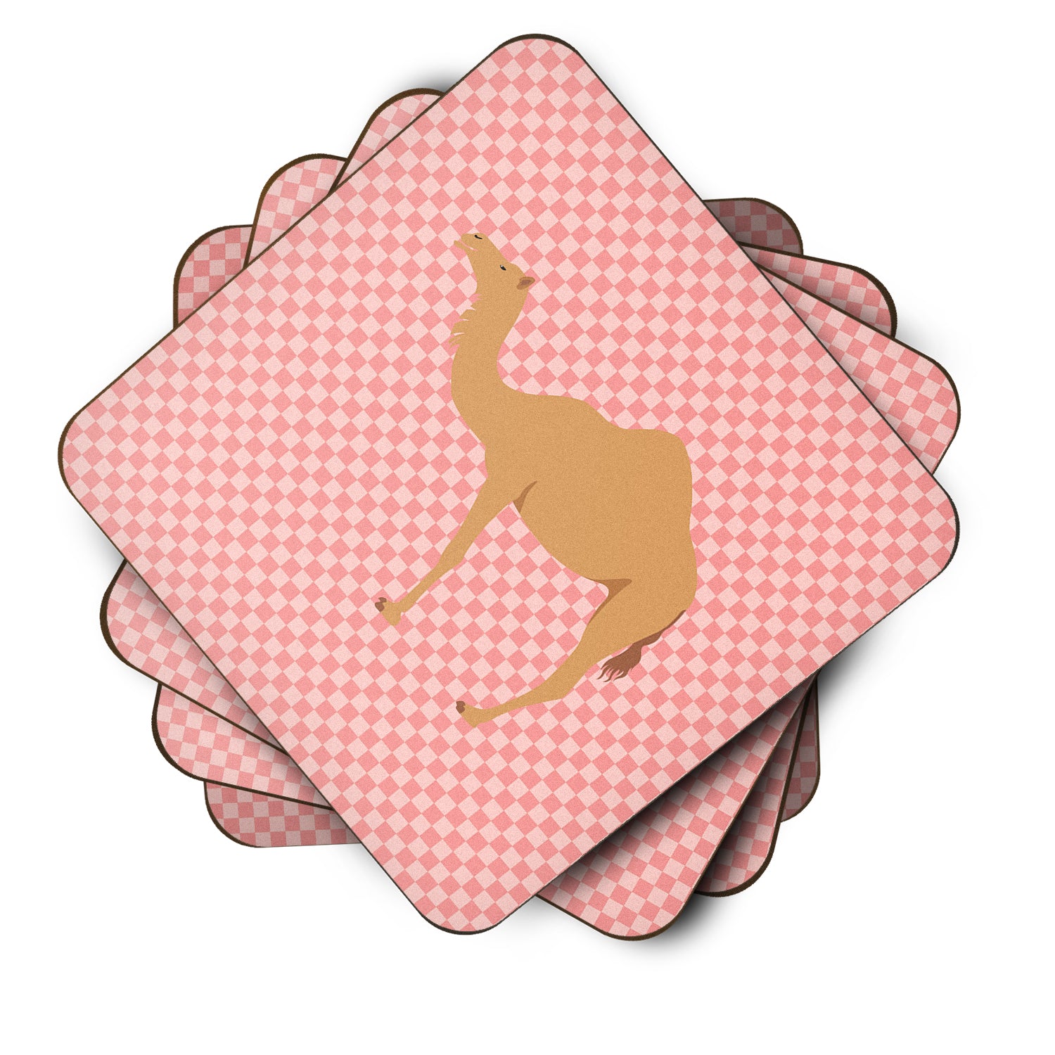 Arabian Camel Dromedary Pink Check Foam Coaster Set of 4 BB7817FC - the-store.com