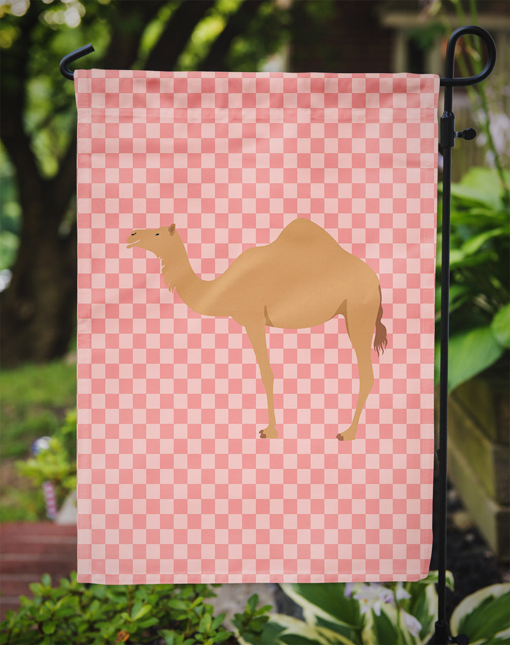 Arabian Camel Dromedary Pink Check Flag Garden Size  the-store.com.