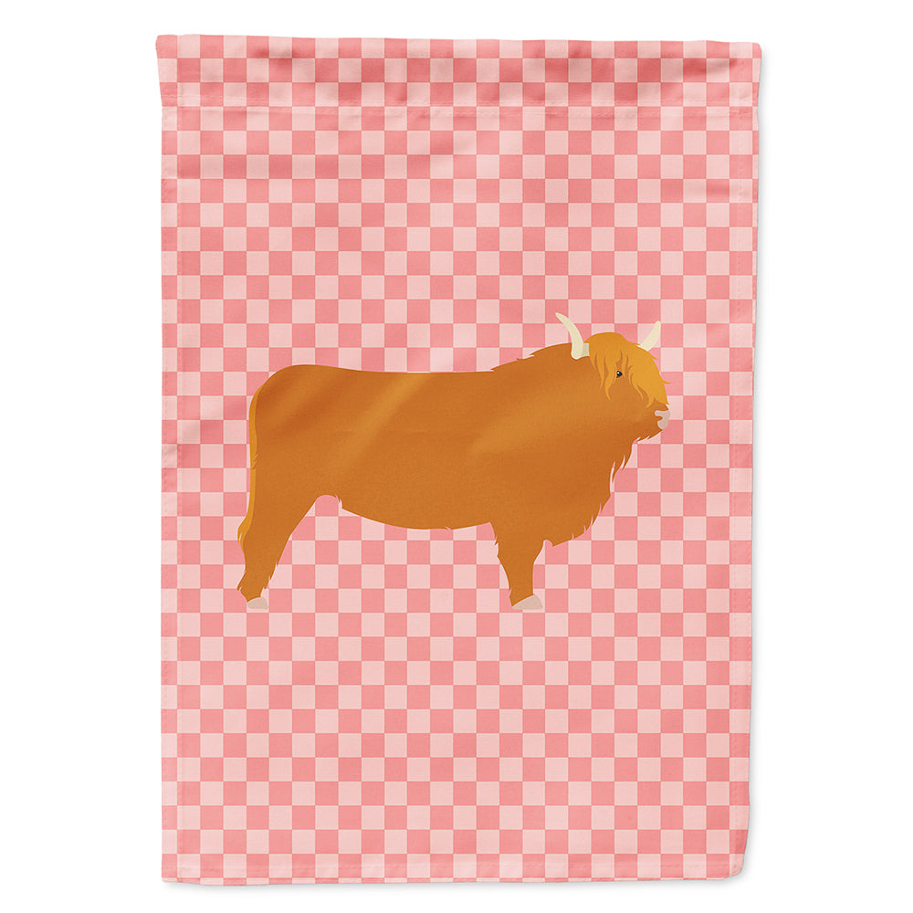 Highland Cow Pink Check Flag Canvas House Size BB7820CHF  the-store.com.