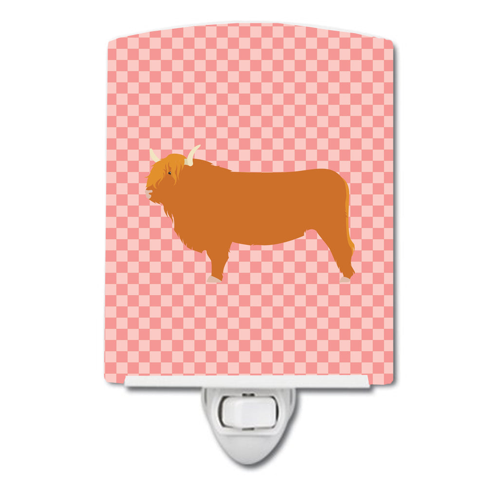 Highland Cow Pink Check Ceramic Night Light BB7820CNL - the-store.com