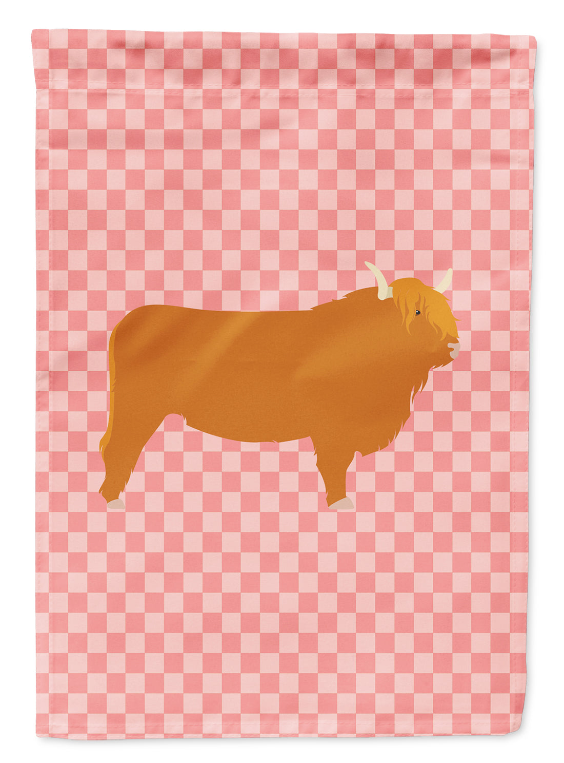 Highland Cow Pink Check Flag Garden Size  the-store.com.