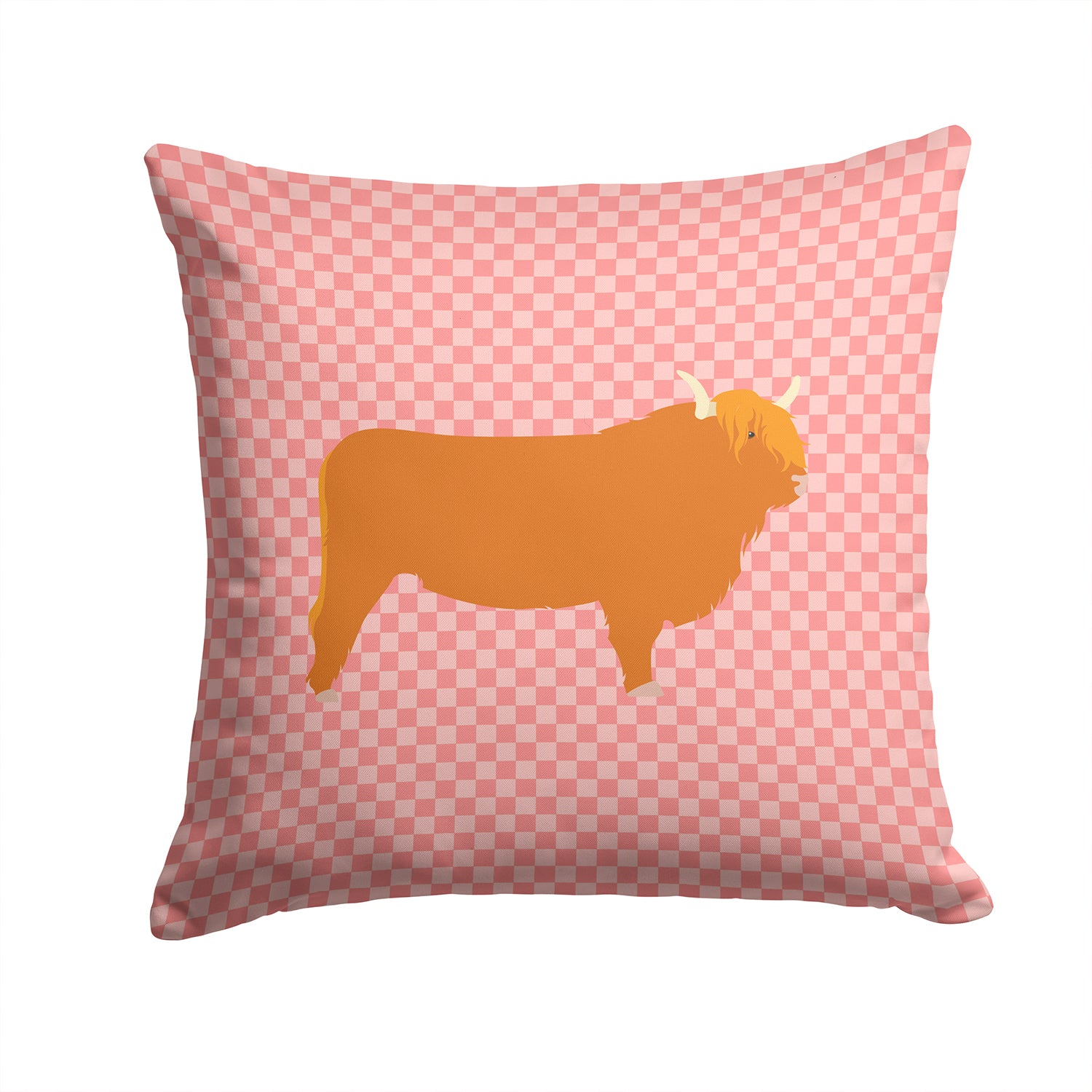 Highland Cow Pink Check Fabric Decorative Pillow BB7820PW1414 - the-store.com