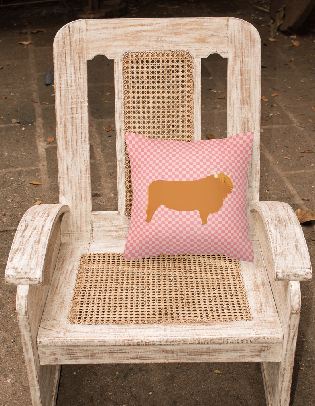 Highland Cow Pink Check Fabric Decorative Pillow BB7820PW1818 by Caroline's Treasures