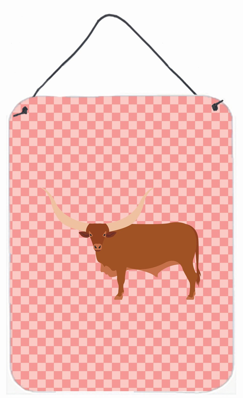 Ankole-Watusu Cow Pink Check Wall or Door Hanging Prints BB7823DS1216 by Caroline&#39;s Treasures