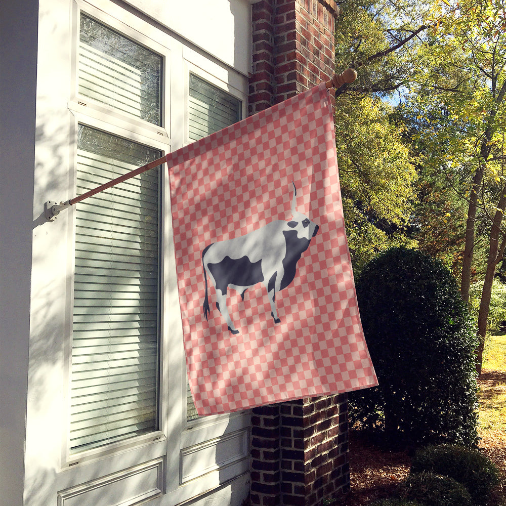 Hungarian Grey Steppe Cow Pink Check Flag Canvas House Size BB7824CHF  the-store.com.