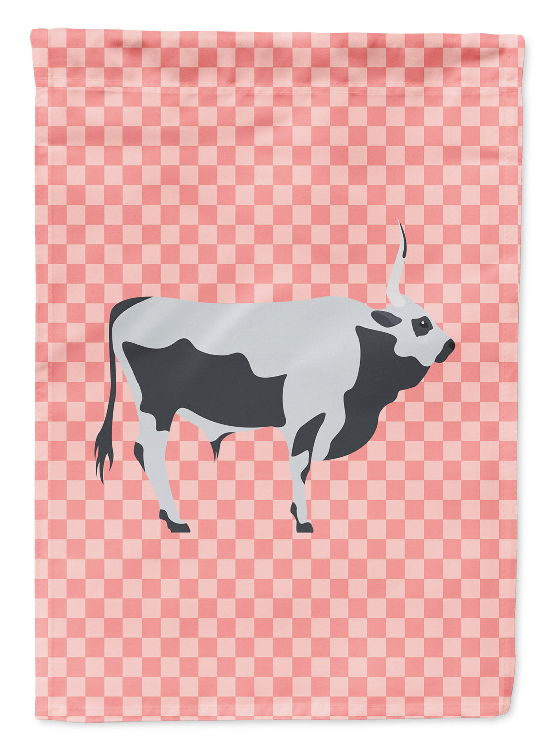 Hungarian Grey Steppe Cow Pink Check Flag Garden Size  the-store.com.