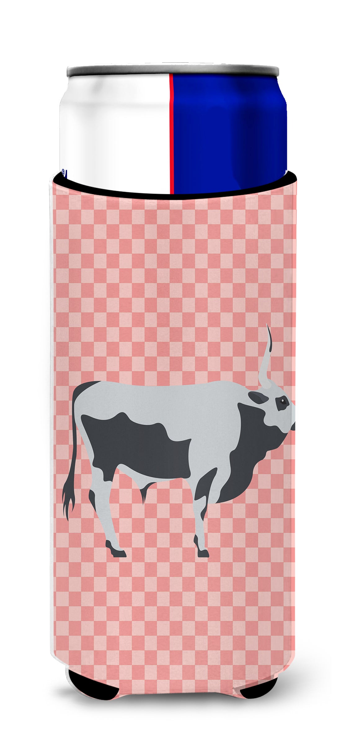 Hungarian Grey Steppe Cow Pink Check  Ultra Hugger for slim cans  the-store.com.