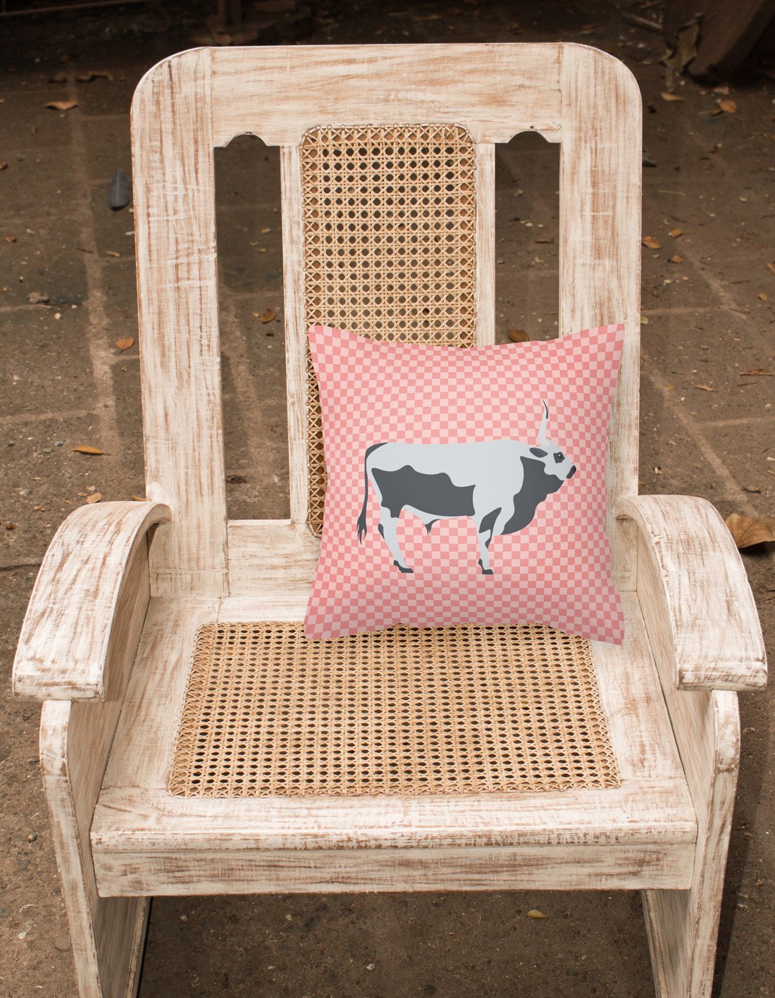 Hungarian Grey Steppe Cow Pink Check Fabric Decorative Pillow BB7824PW1818 by Caroline's Treasures