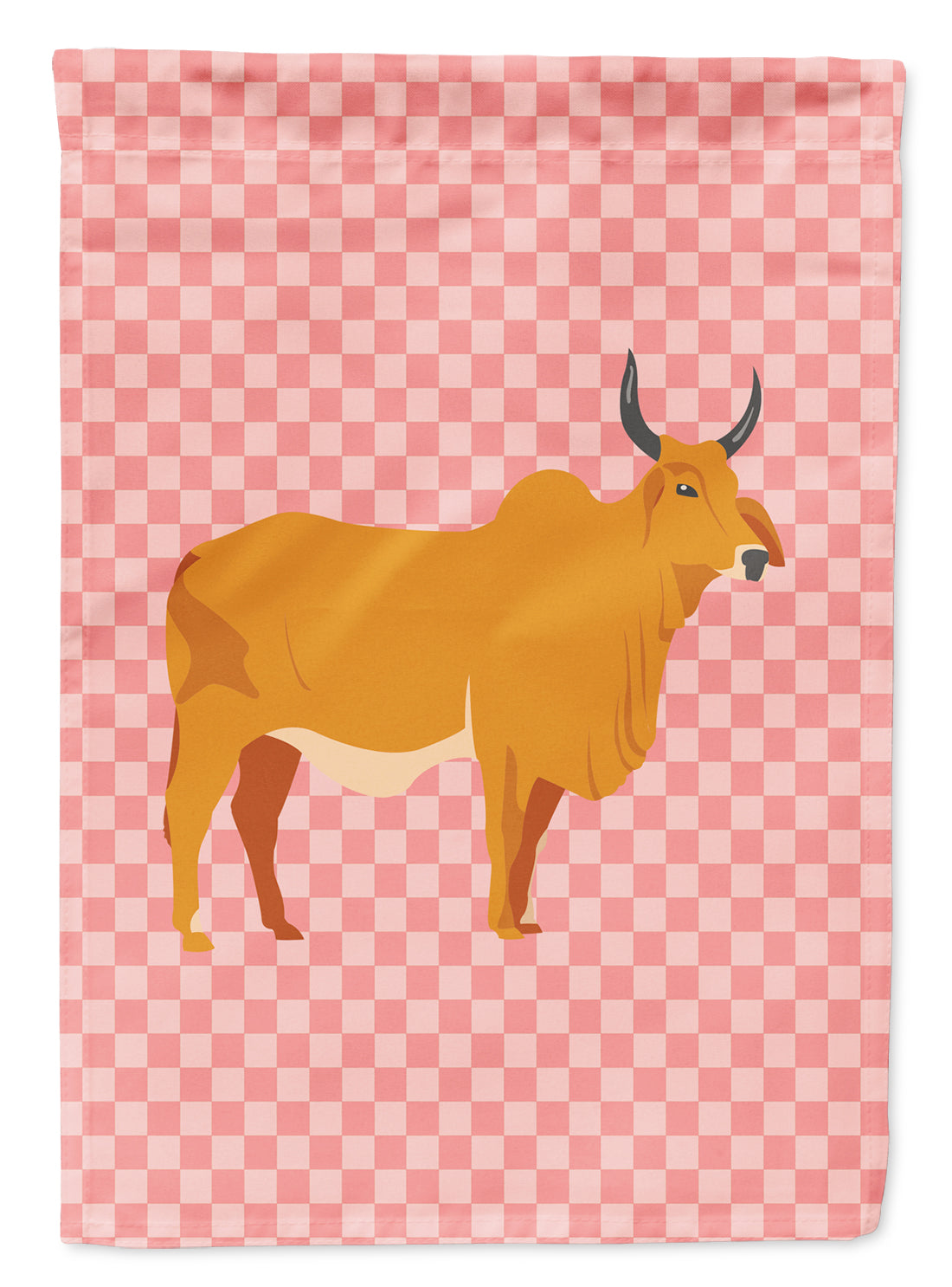 Zebu Indicine Cow Pink Check Flag Garden Size  the-store.com.