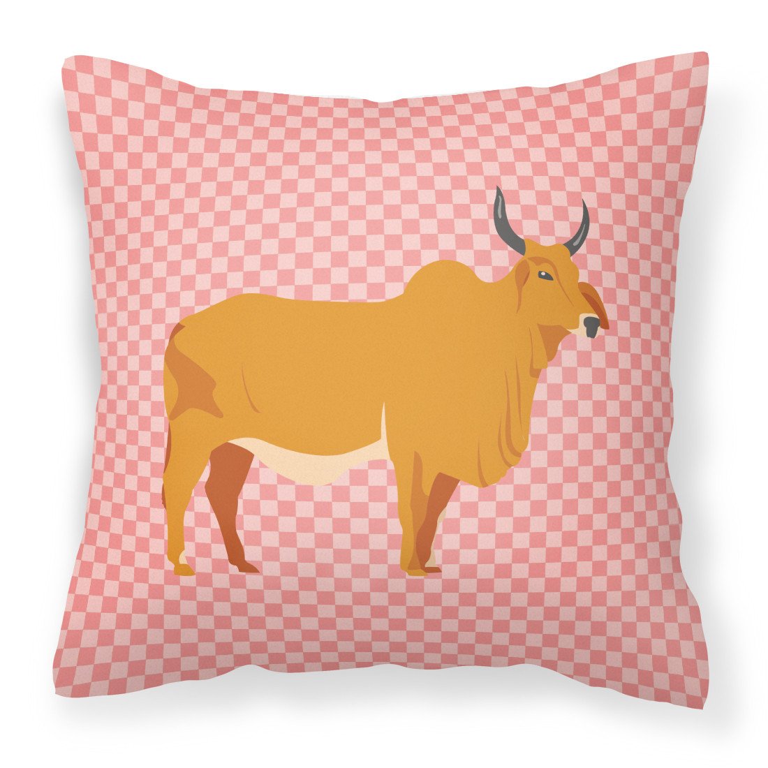 Zebu Indicine Cow Pink Check Fabric Decorative Pillow BB7825PW1818 by Caroline's Treasures