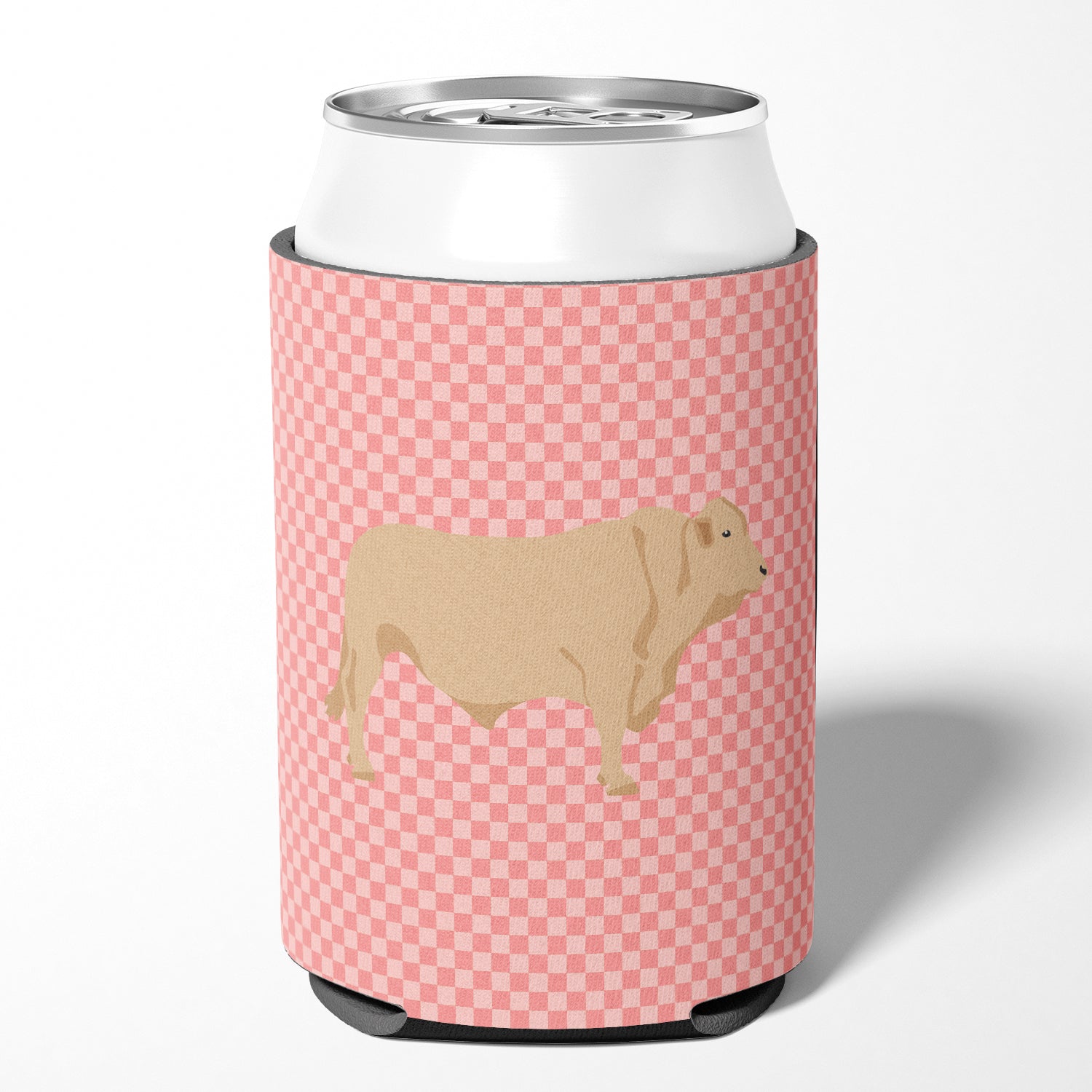 Charolais Cow Pink Check Can or Bottle Hugger BB7826CC  the-store.com.