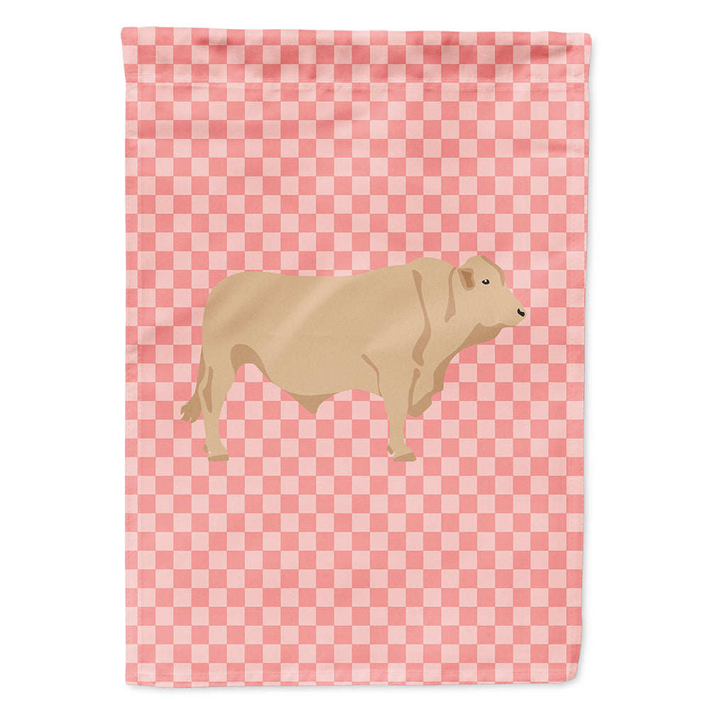 Charolais Cow Pink Check Flag Canvas House Size BB7826CHF  the-store.com.