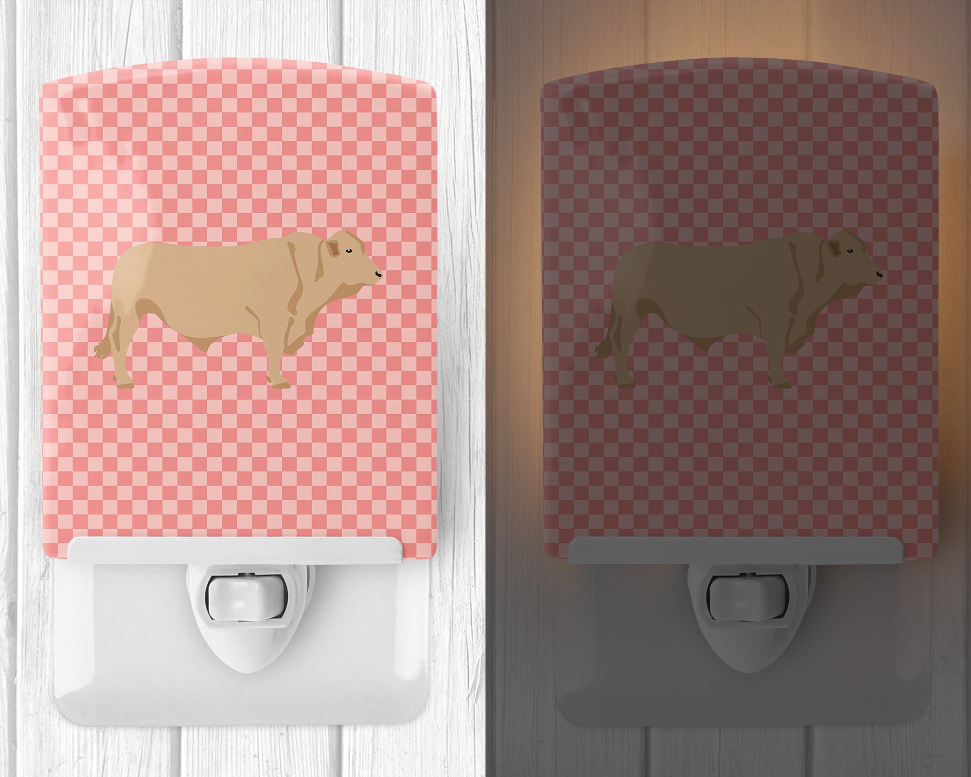 Charolais Cow Pink Check Ceramic Night Light BB7826CNL - the-store.com