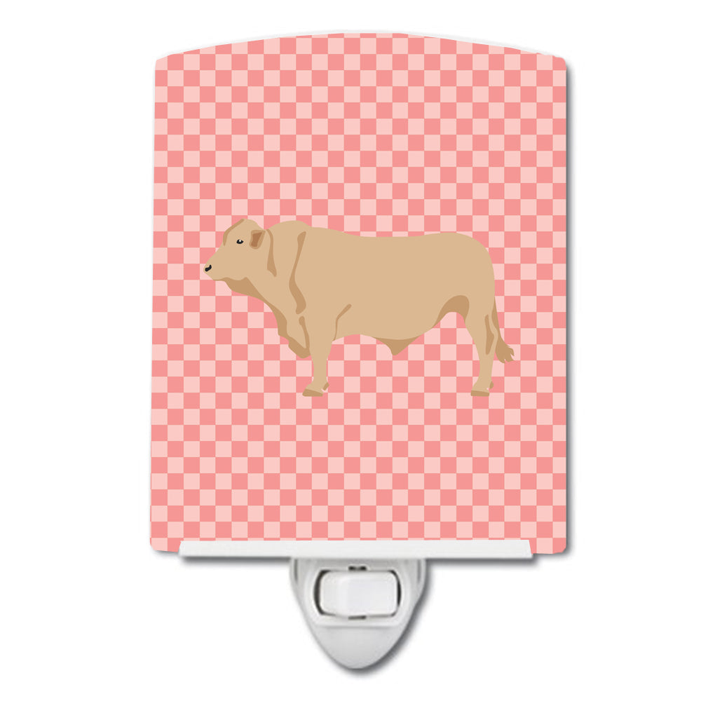 Charolais Cow Pink Check Ceramic Night Light BB7826CNL - the-store.com