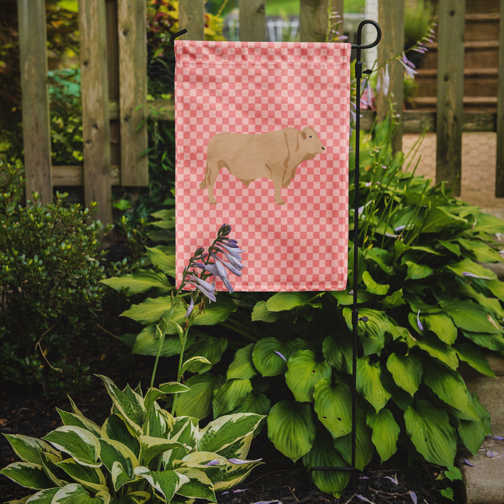 Charolais Cow Pink Check Flag Garden Size  the-store.com.