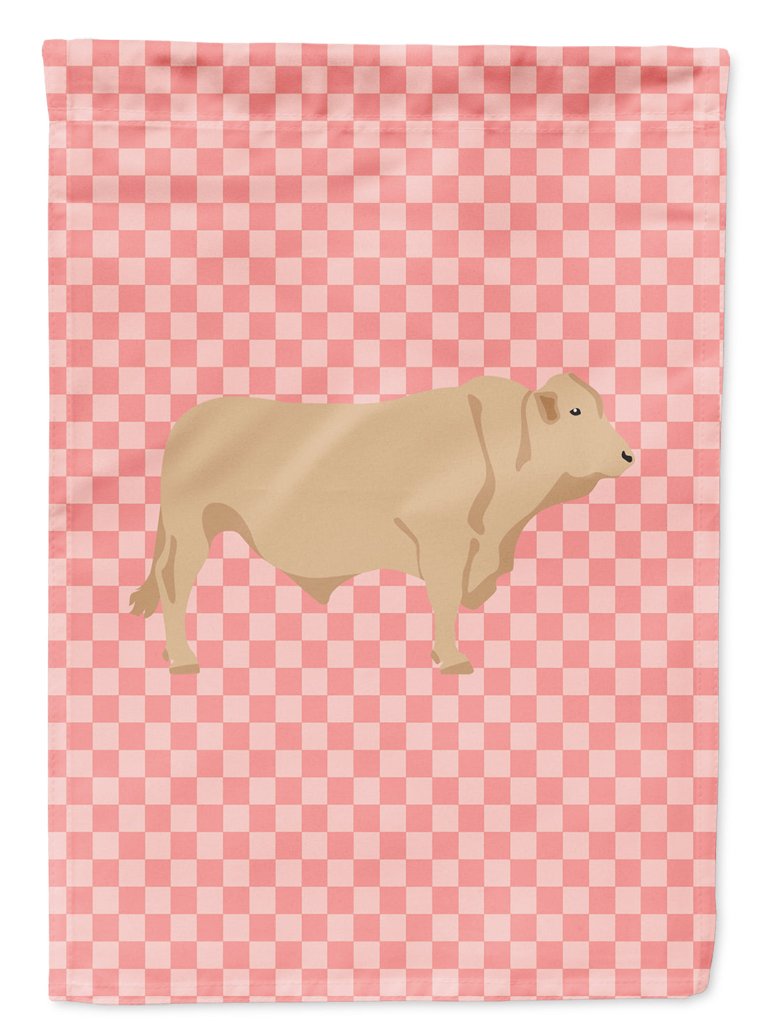 Charolais Cow Pink Check Flag Garden Size  the-store.com.