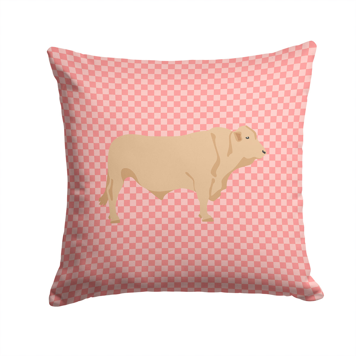 Charolais Cow Pink Check Fabric Decorative Pillow BB7826PW1414 - the-store.com