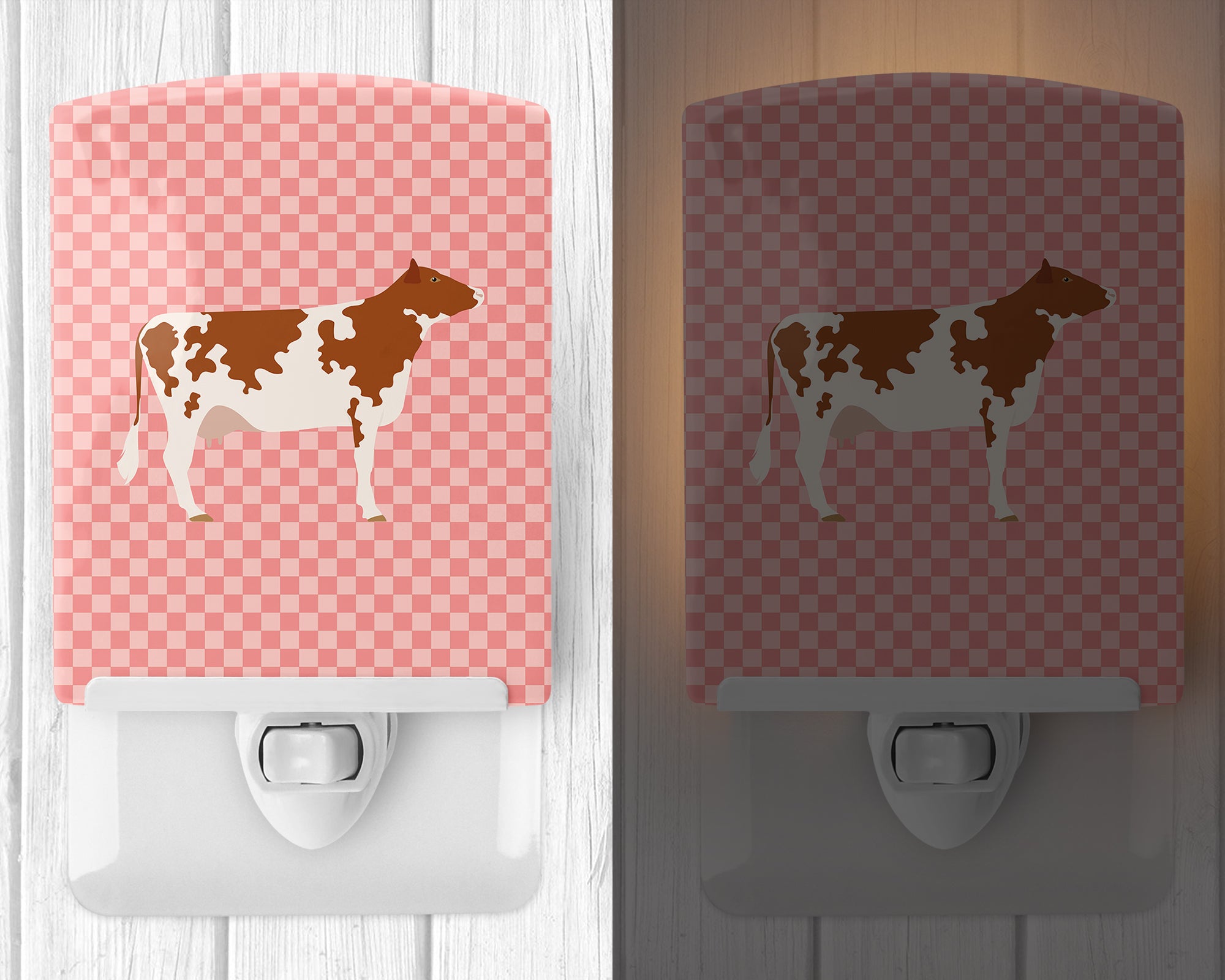 Ayrshire Cow Pink Check Ceramic Night Light BB7827CNL - the-store.com