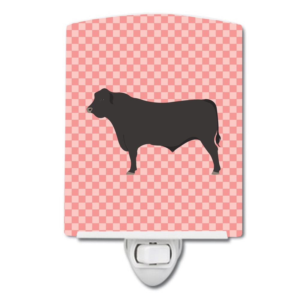 Black Angus Cow Pink Check Ceramic Night Light BB7828CNL - the-store.com