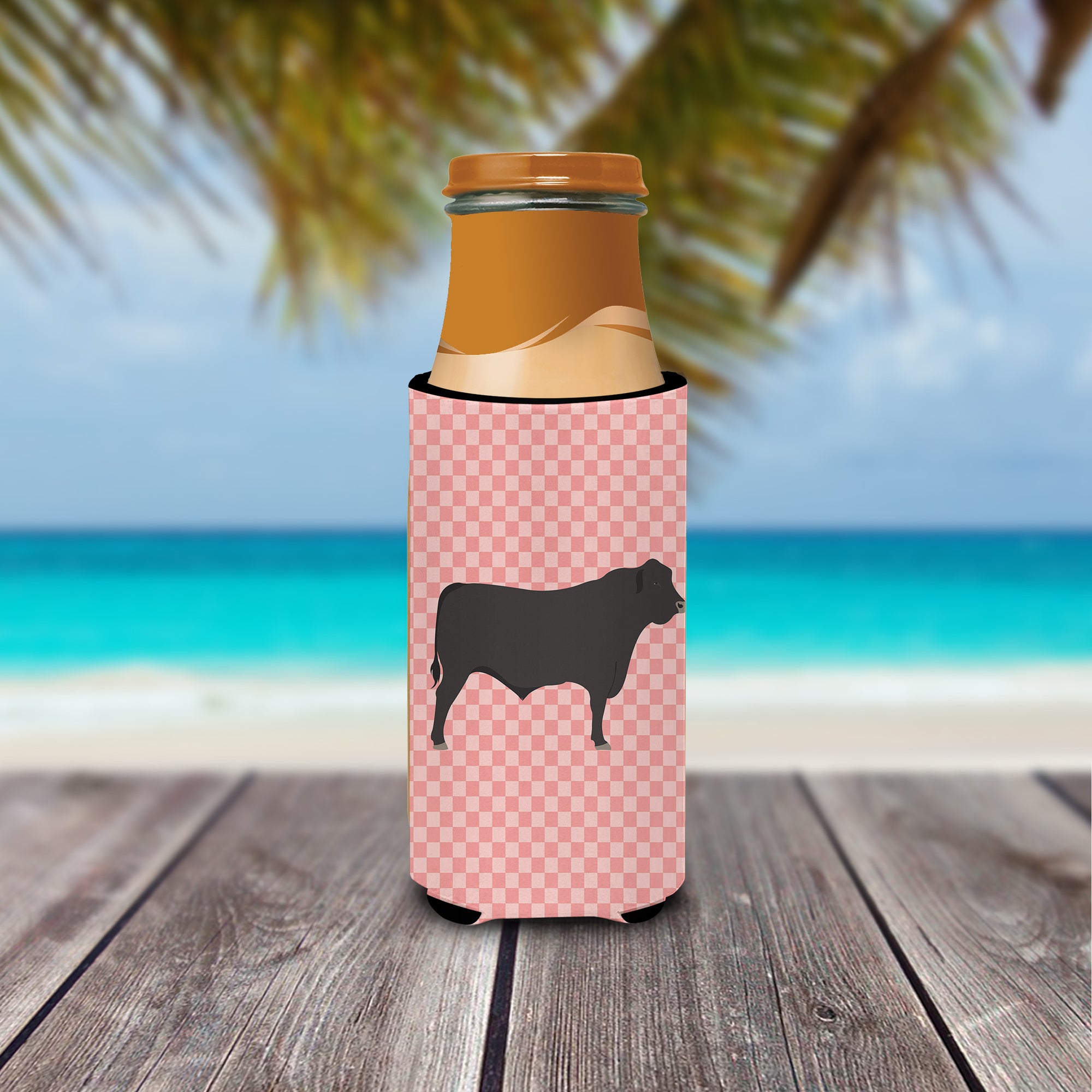 Black Angus Cow Pink Check  Ultra Hugger for slim cans  the-store.com.