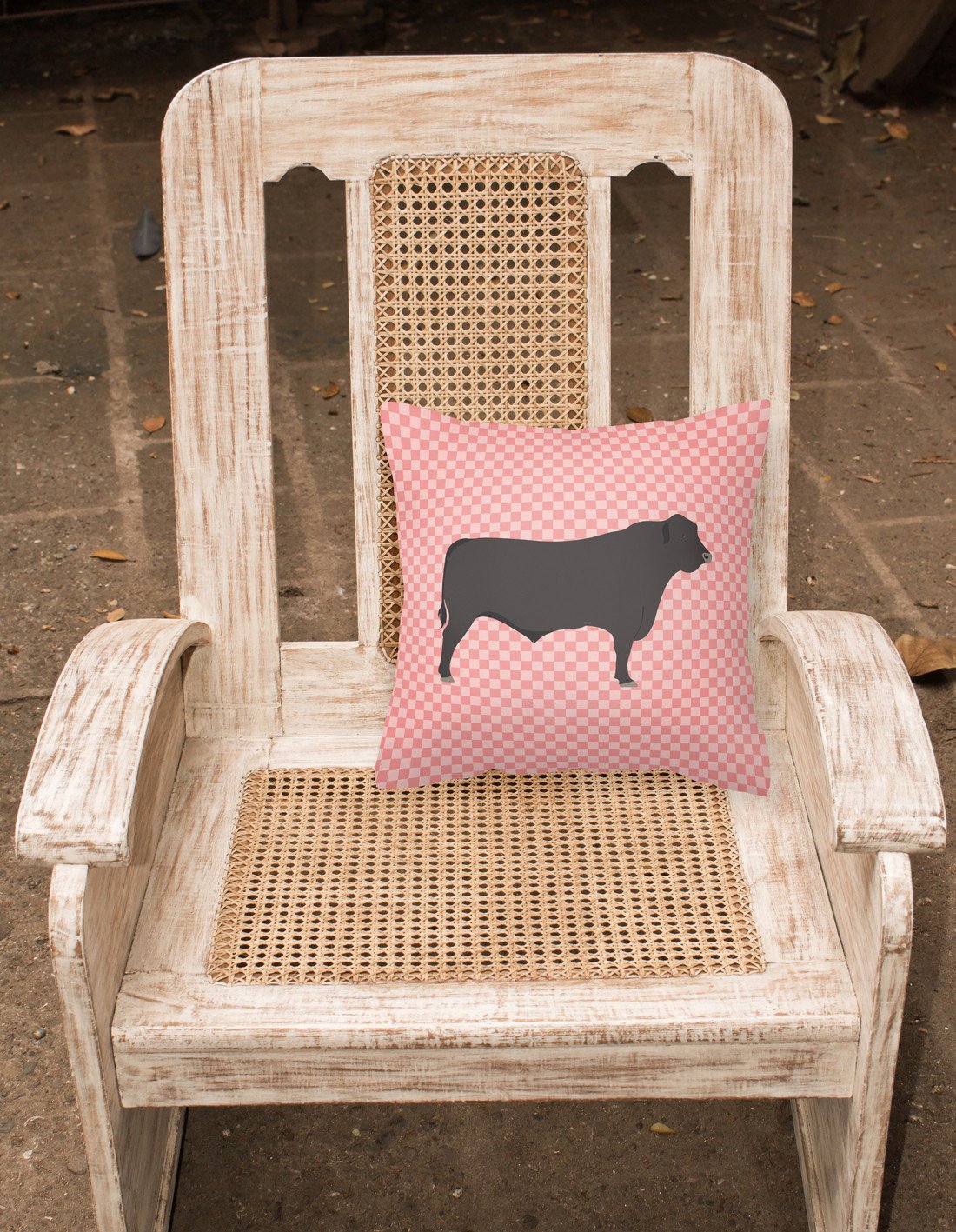 Black Angus Cow Pink Check Fabric Decorative Pillow BB7828PW1818 by Caroline's Treasures