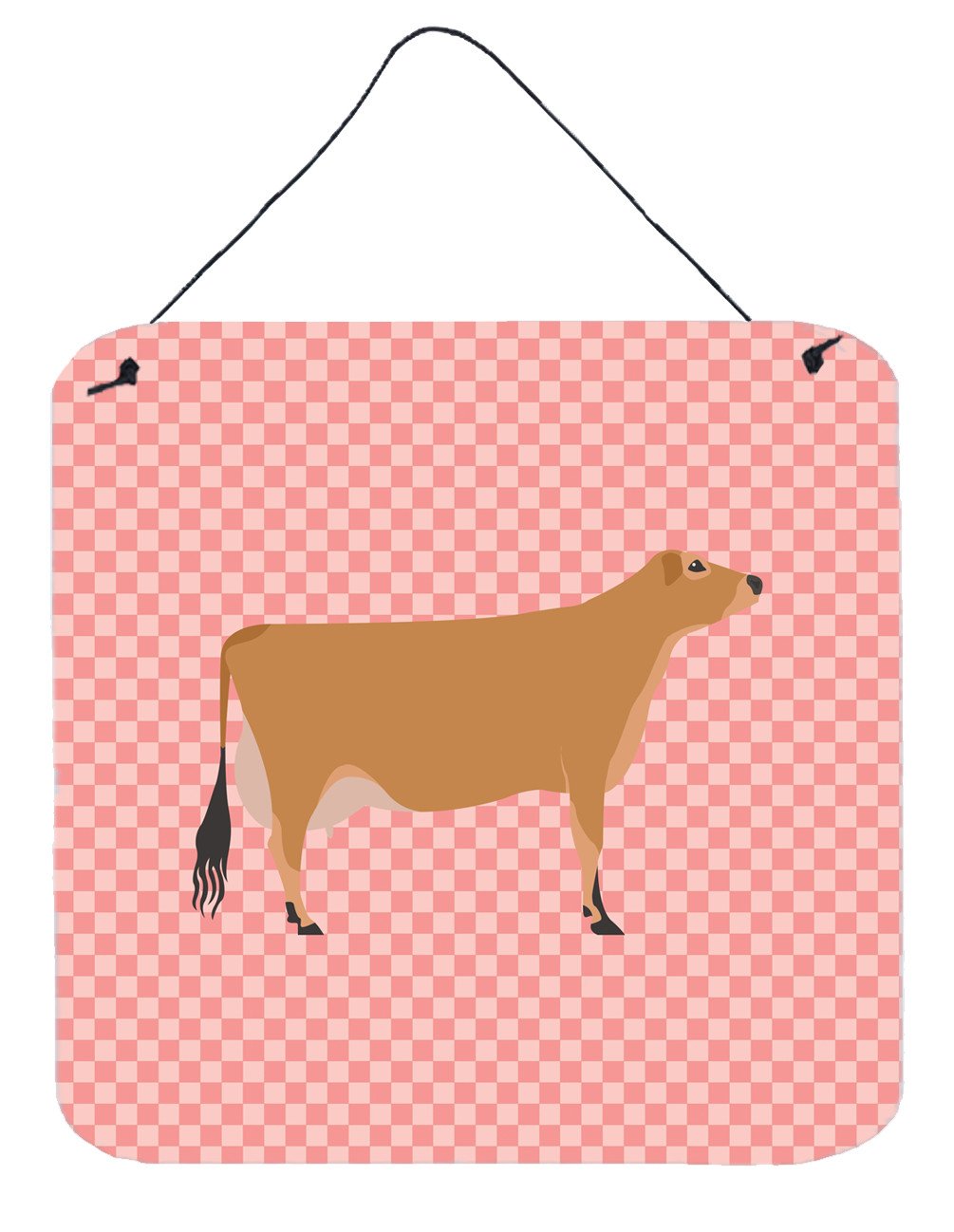 Jersey Cow Pink Check Wall or Door Hanging Prints BB7829DS66 by Caroline's Treasures