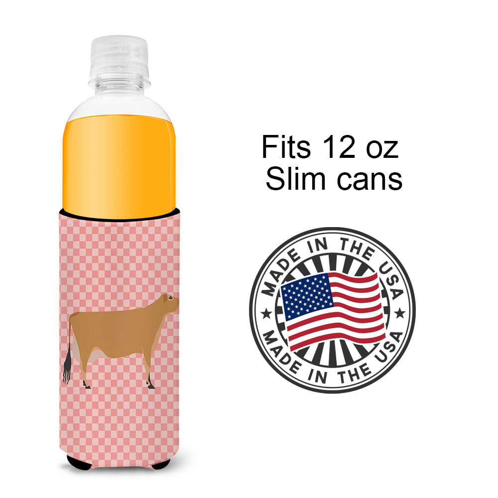Jersey Cow Pink Check  Ultra Hugger for slim cans  the-store.com.