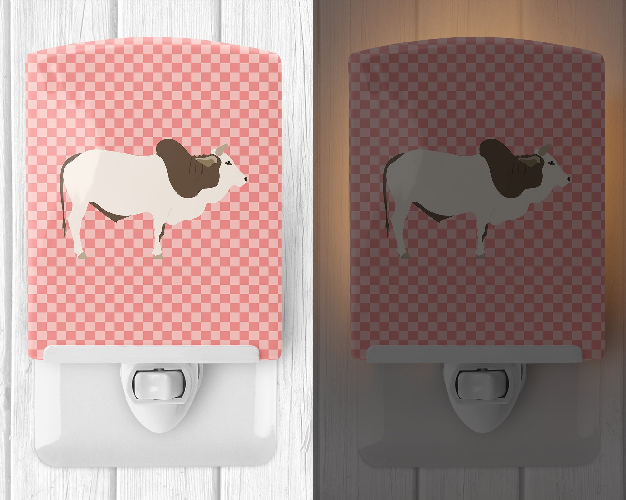 Malvi Cow Pink Check Ceramic Night Light BB7830CNL - the-store.com