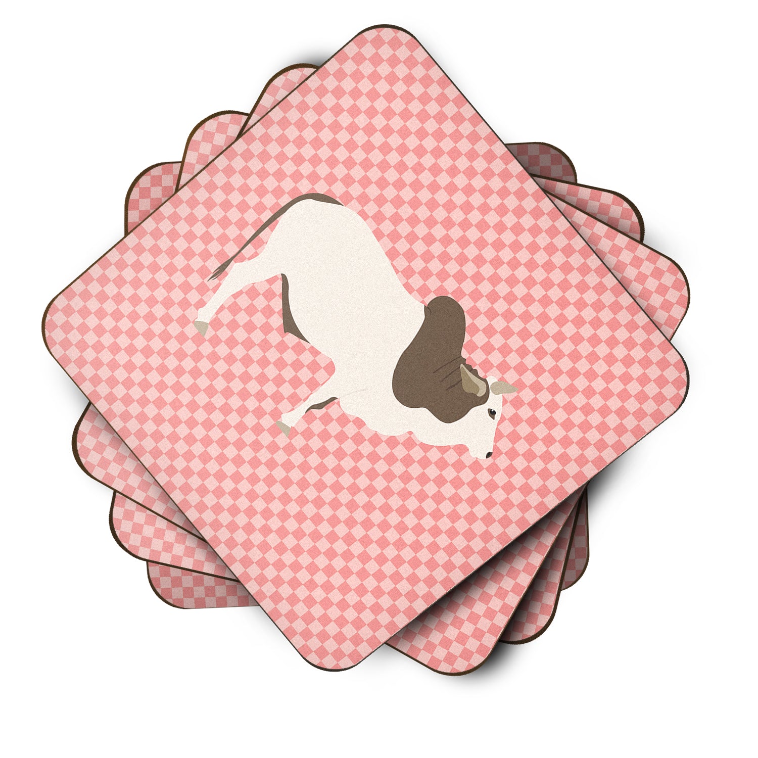 Malvi Cow Pink Check Foam Coaster Set of 4 BB7830FC - the-store.com