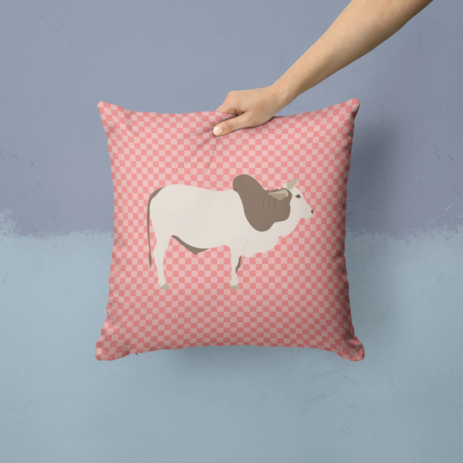 Malvi Cow Pink Check Fabric Decorative Pillow BB7830PW1414 - the-store.com