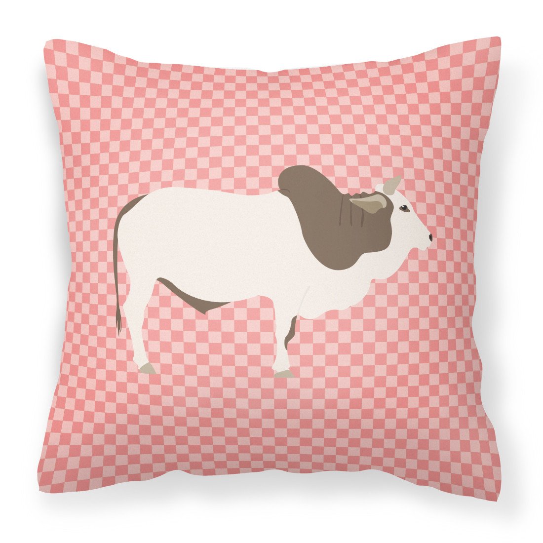 Malvi Cow Pink Check Fabric Decorative Pillow BB7830PW1818 by Caroline's Treasures