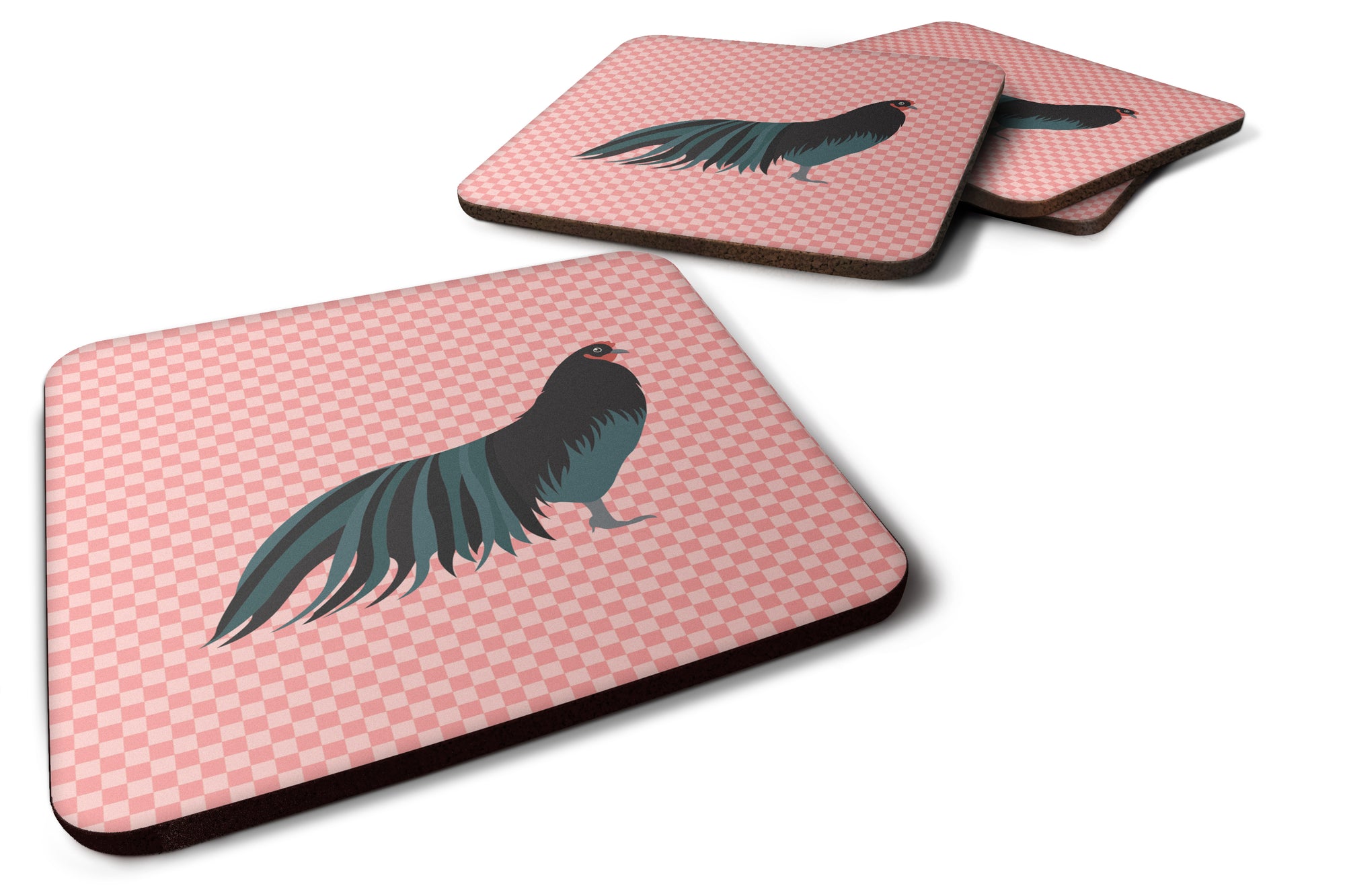 Sumatra Chicken Pink Check Foam Coaster Set of 4 BB7833FC - the-store.com