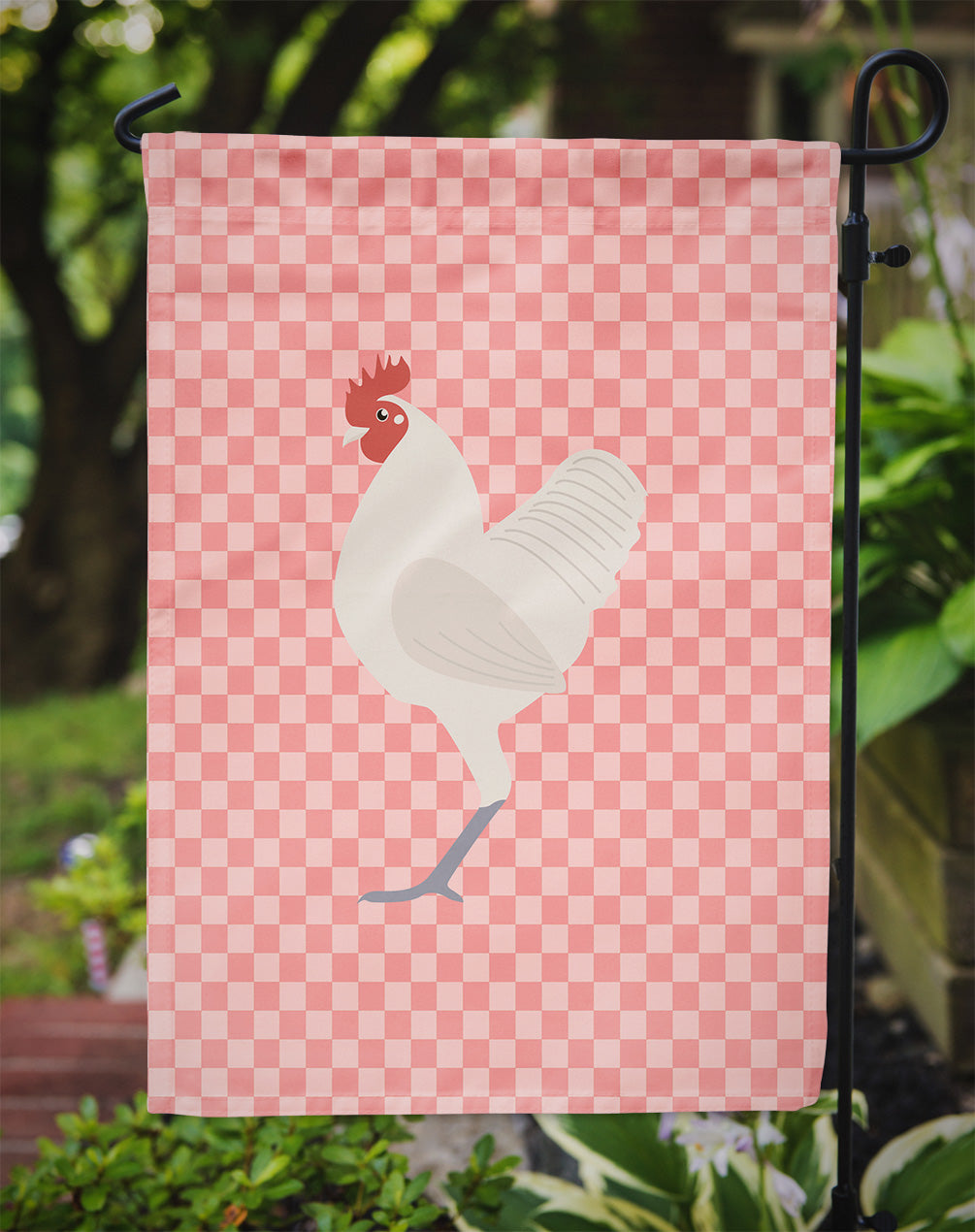 German Langshan Chicken Pink Check Flag Garden Size  the-store.com.