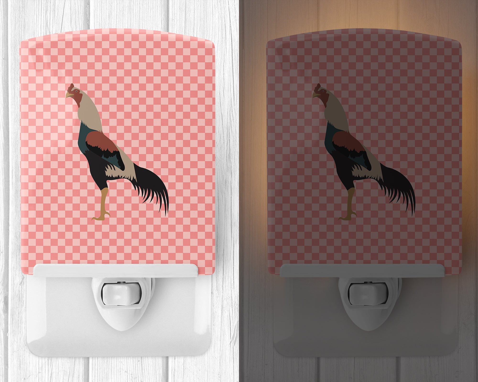 Kulang Chicken Pink Check Ceramic Night Light BB7838CNL - the-store.com