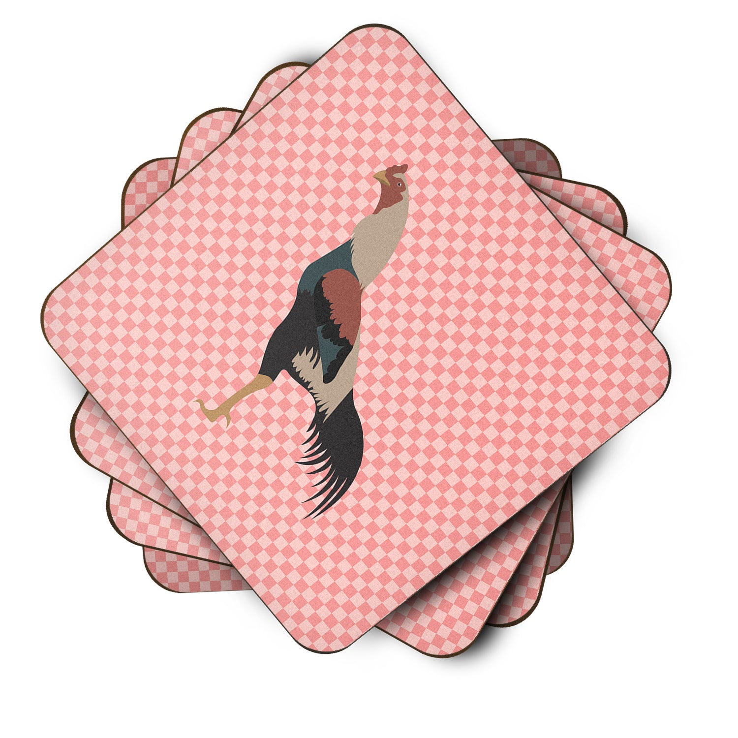 Kulang Chicken Pink Check Foam Coaster Set of 4 BB7838FC - the-store.com