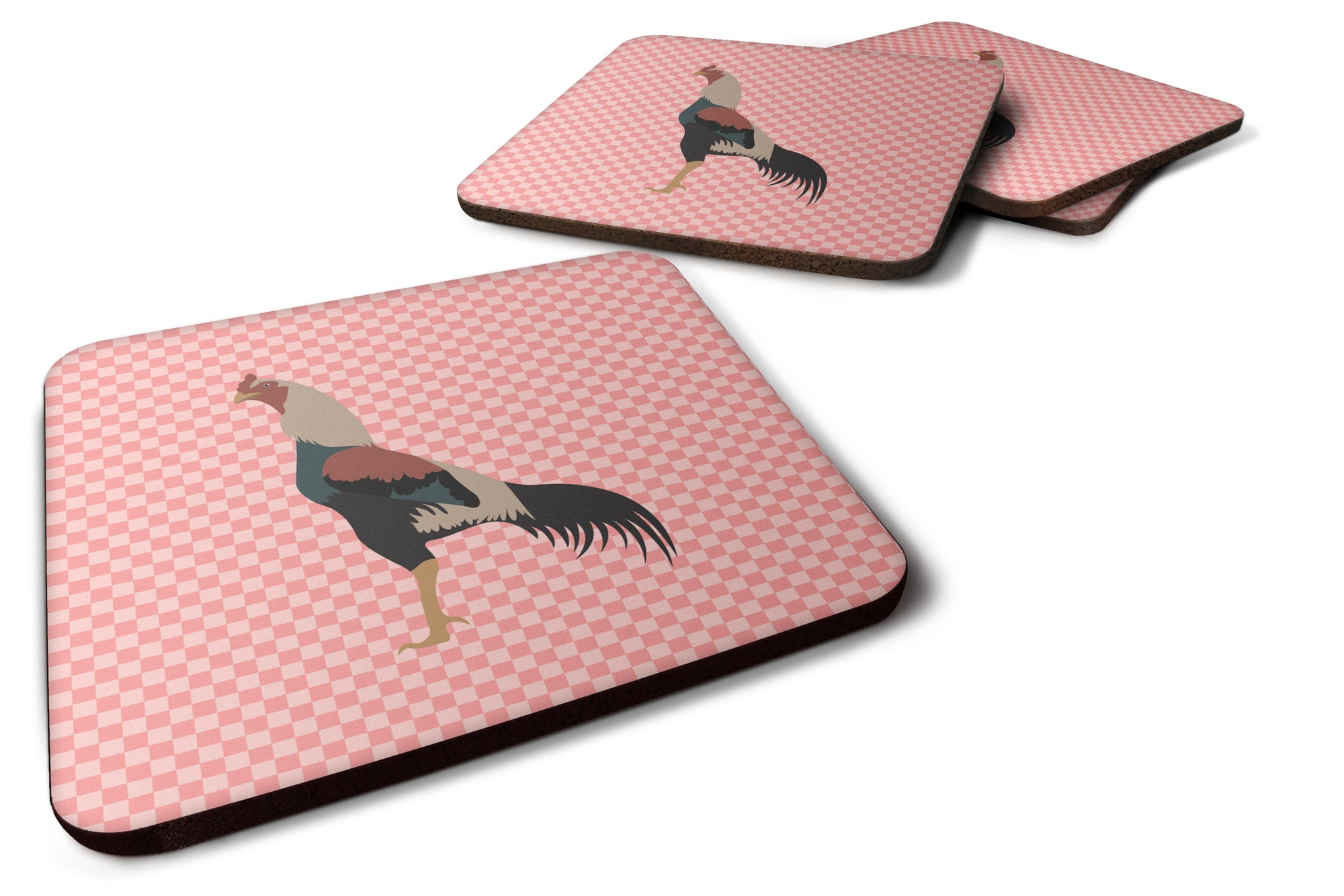 Kulang Chicken Pink Check Foam Coaster Set of 4 BB7838FC - the-store.com