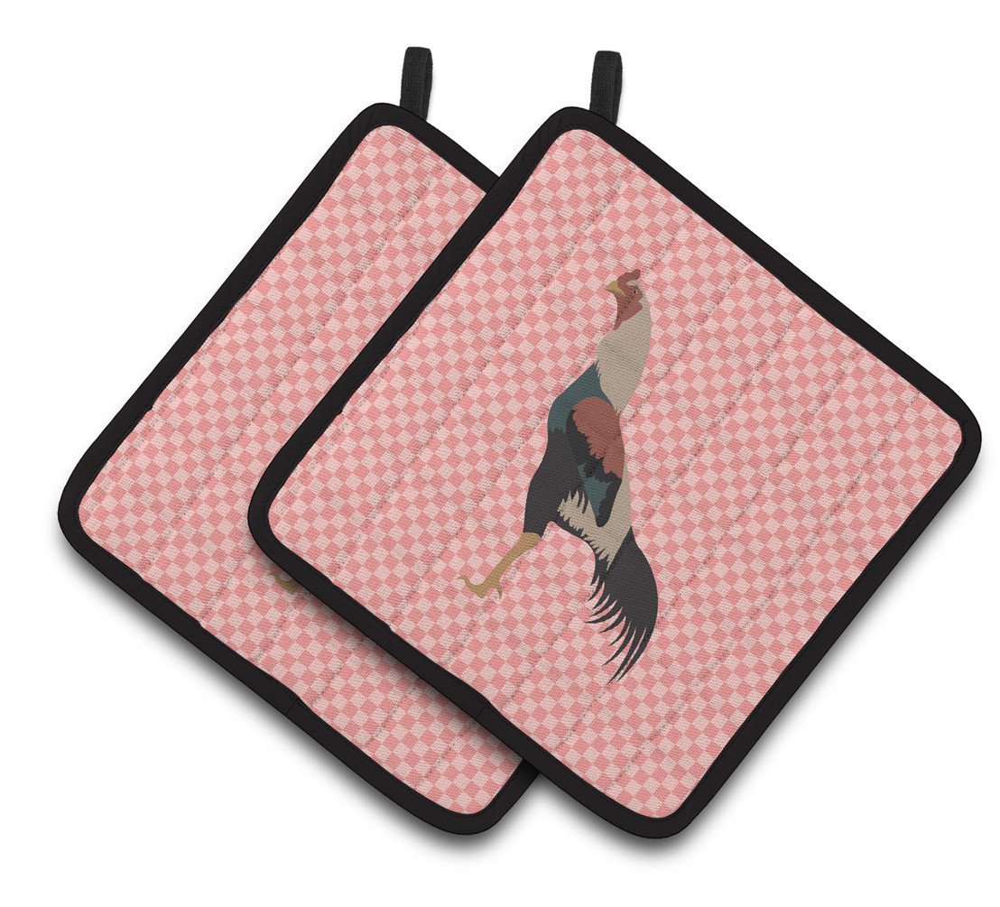 Kulang Chicken Pink Check Pair of Pot Holders BB7838PTHD by Caroline&#39;s Treasures