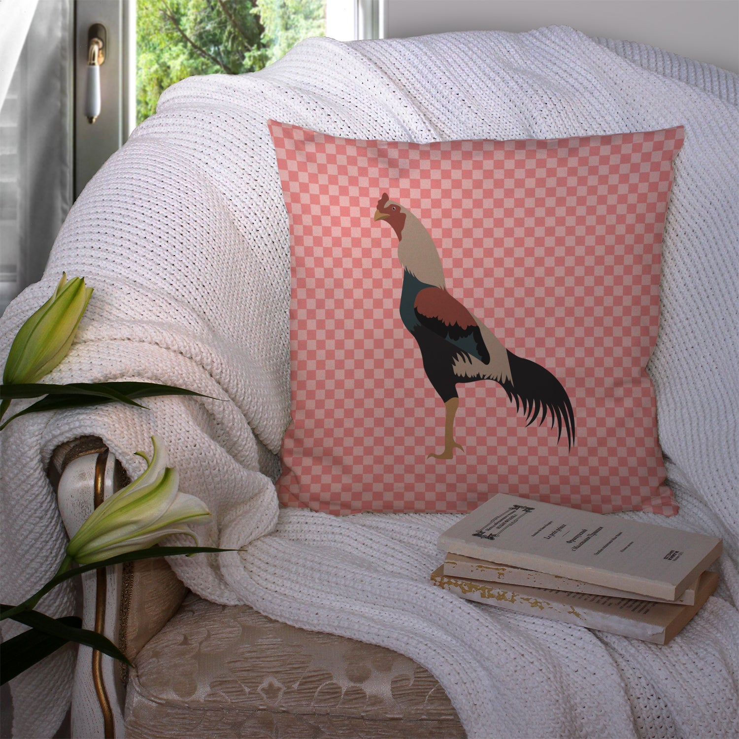 Kulang Chicken Pink Check Fabric Decorative Pillow BB7838PW1414 - the-store.com