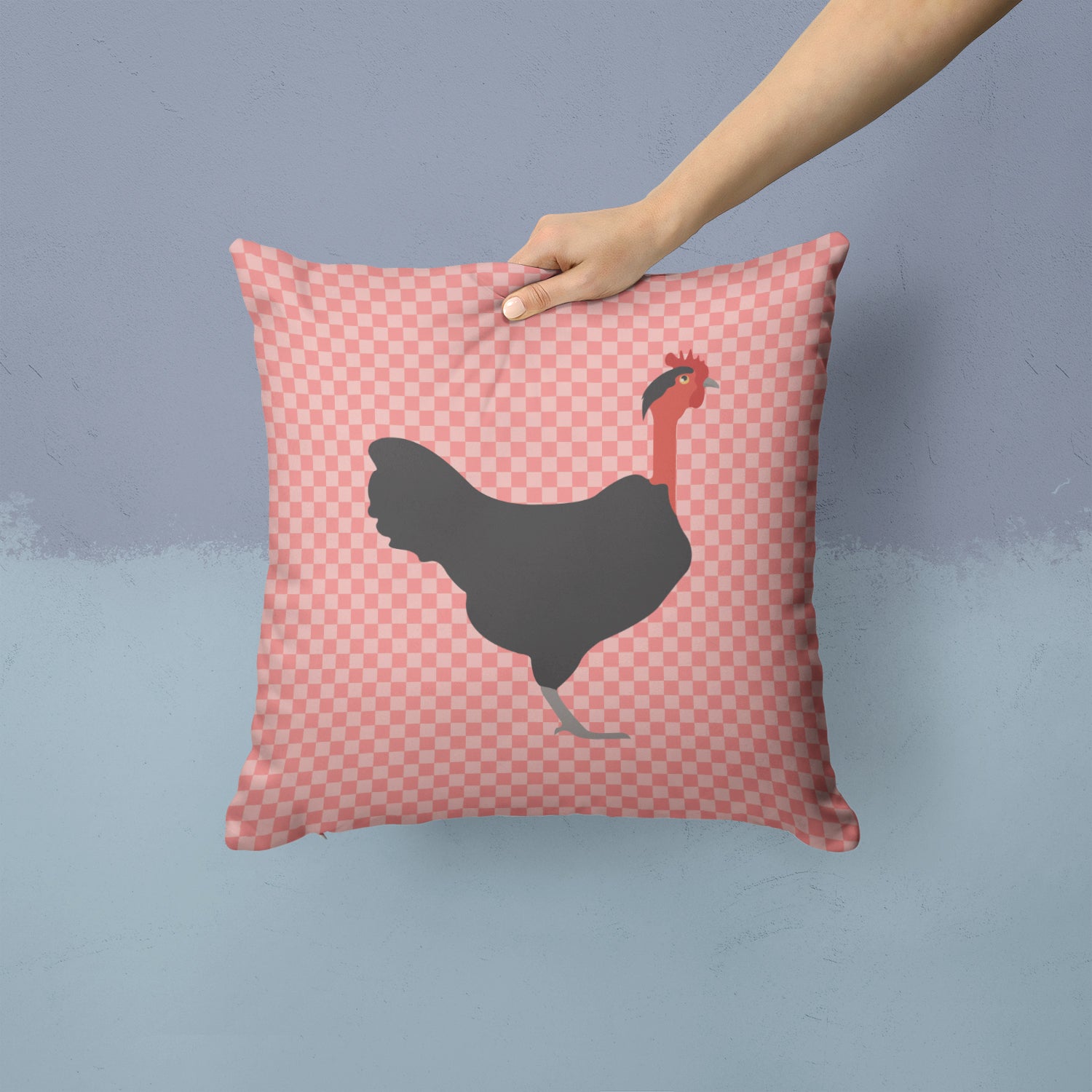 Naked Neck Chicken Pink Check Fabric Decorative Pillow BB7839PW1414 - the-store.com