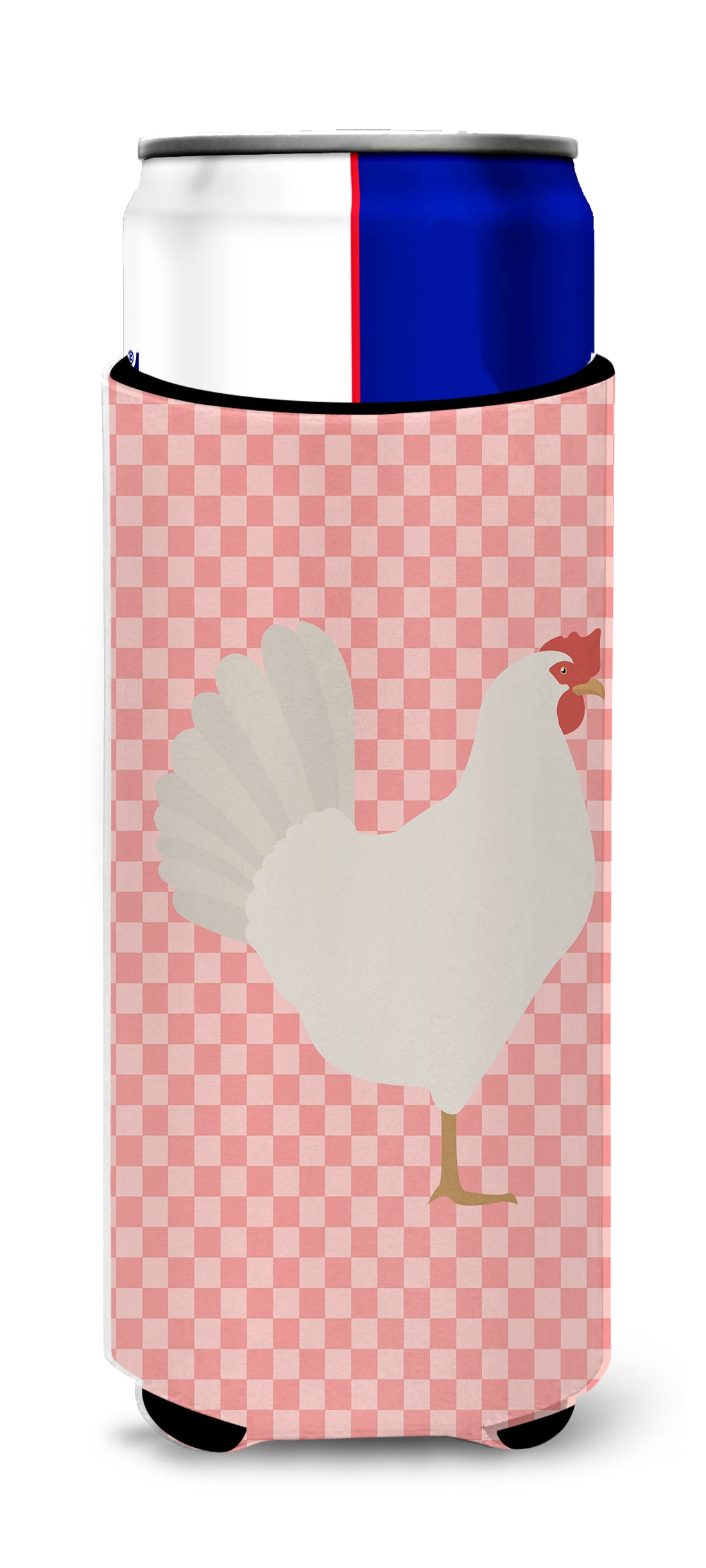 Leghorn Chicken Pink Check  Ultra Hugger for slim cans  the-store.com.