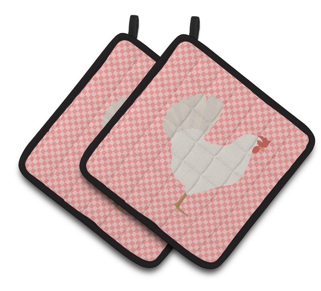 Leghorn Chicken Pink Check Pair of Pot Holders BB7840PTHD by Caroline's Treasures