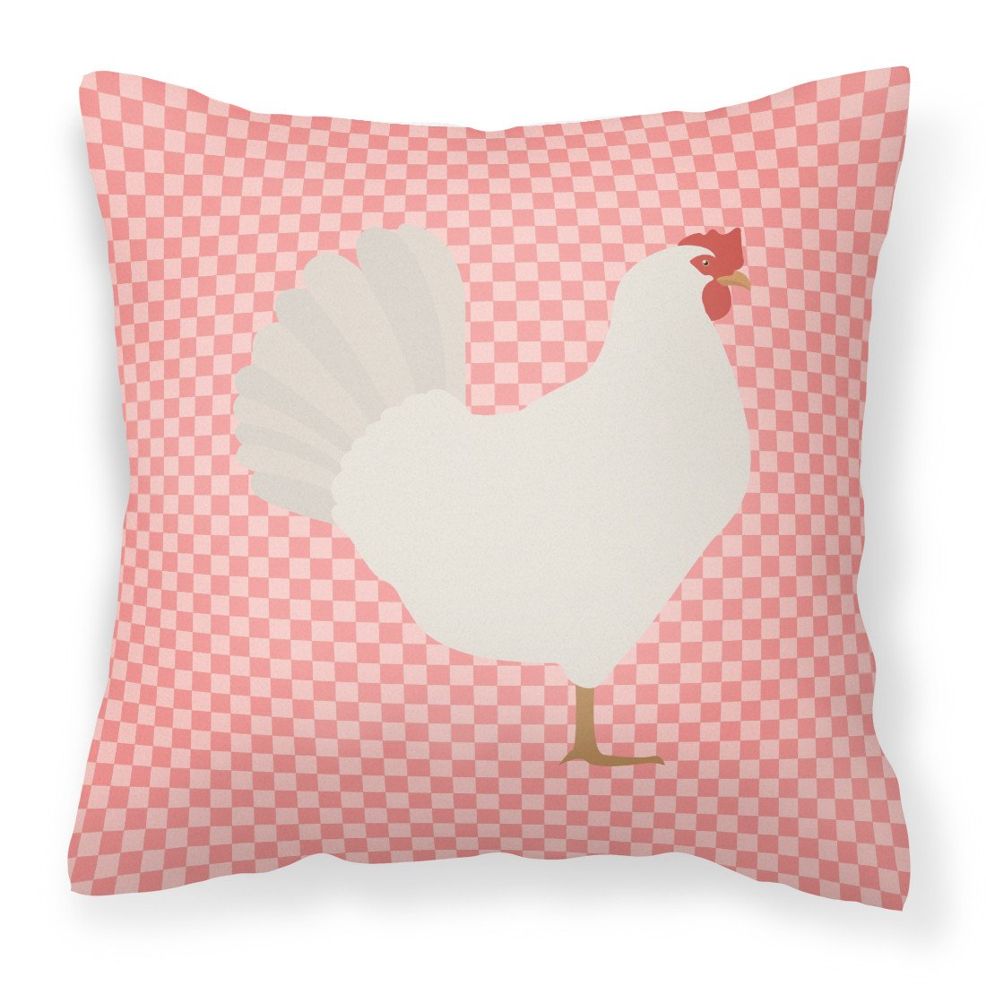 Leghorn Chicken Pink Check Fabric Decorative Pillow BB7840PW1818 by Caroline's Treasures